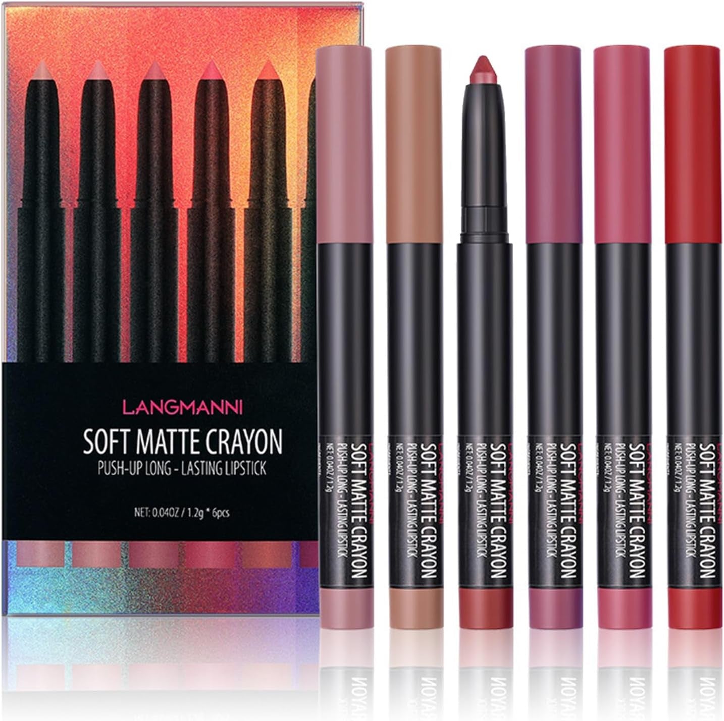 6 Pcs Matte Lipstick Set, Lip Liner Crayon Pencil, Nude Longwear Waterproof Long Lasting Soft Pen, Red Brown Lipstic Female Christmas Cosmetic Makeup Lip Gloss Kit for Women