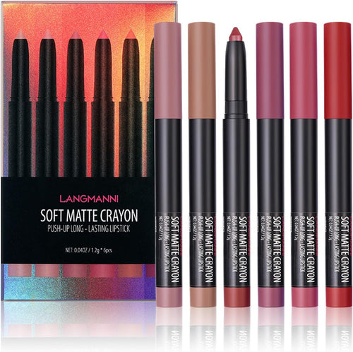 6 Pcs Matte Lipstick Set, Lip Liner Crayon Pencil, Nude Longwear Waterproof Long Lasting Soft Pen, Red Brown Lipstic Female Christmas Cosmetic Makeup Lip Gloss Kit for Women