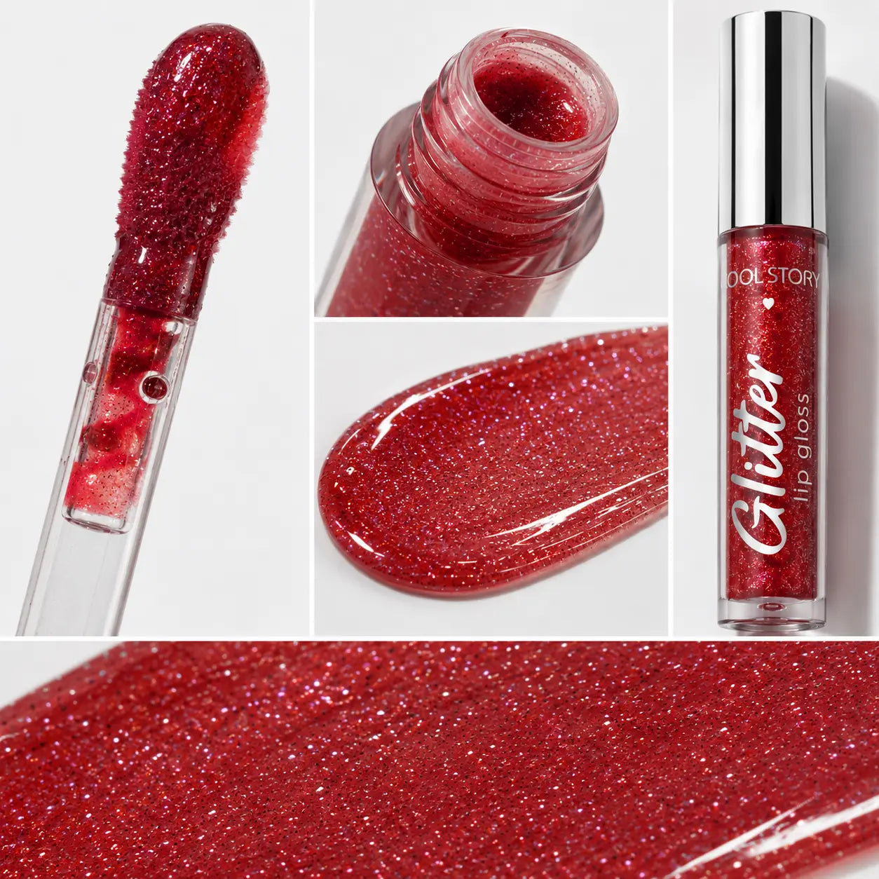 Cool Story 4Pcs Glitter Lip Gloss Set, Metallic Shimmer Liquid Lipstick, High Pigment Sparkly Lip Oil, Long Lasting Moisturizing Lip Makeup