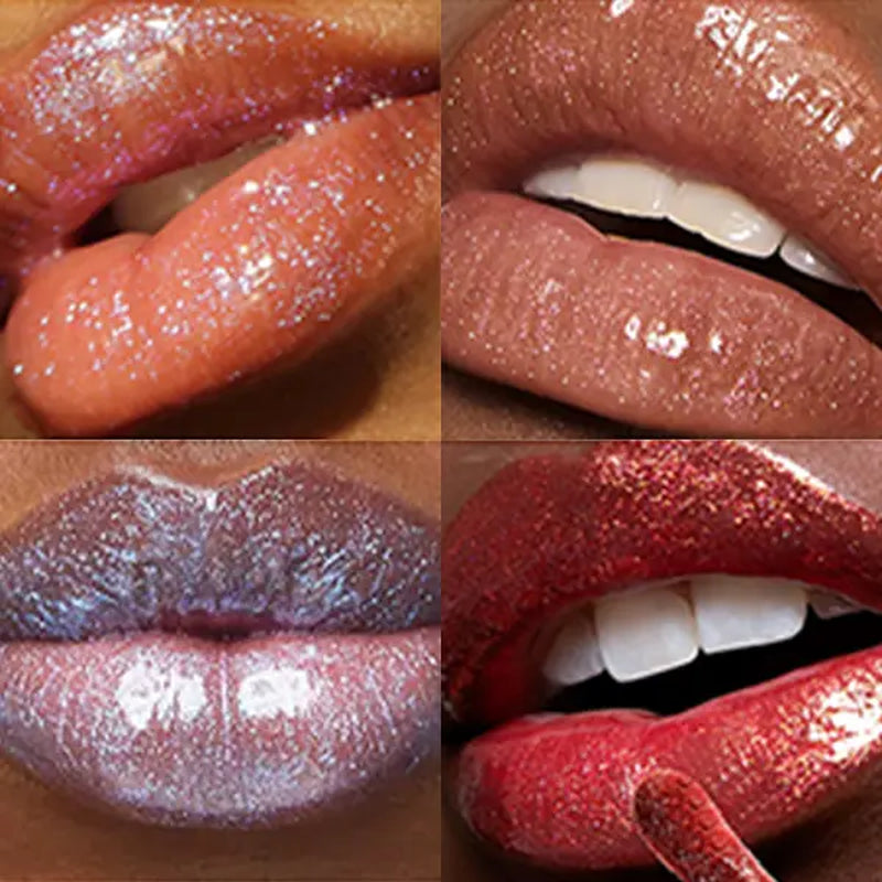 Cool Story 4Pcs Glitter Lip Gloss Set, Metallic Shimmer Liquid Lipstick, High Pigment Sparkly Lip Oil, Long Lasting Moisturizing Lip Makeup