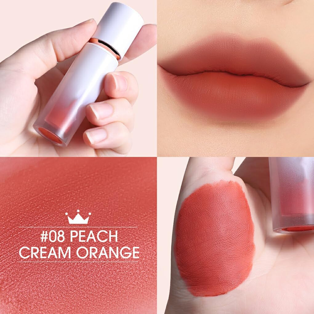 Matte Lip Gloss Long Lasting Waterproof Smudge-Proof Soft Lipstick Travel Lips Beauty Make up Removable for Girls Ladies, Type 8