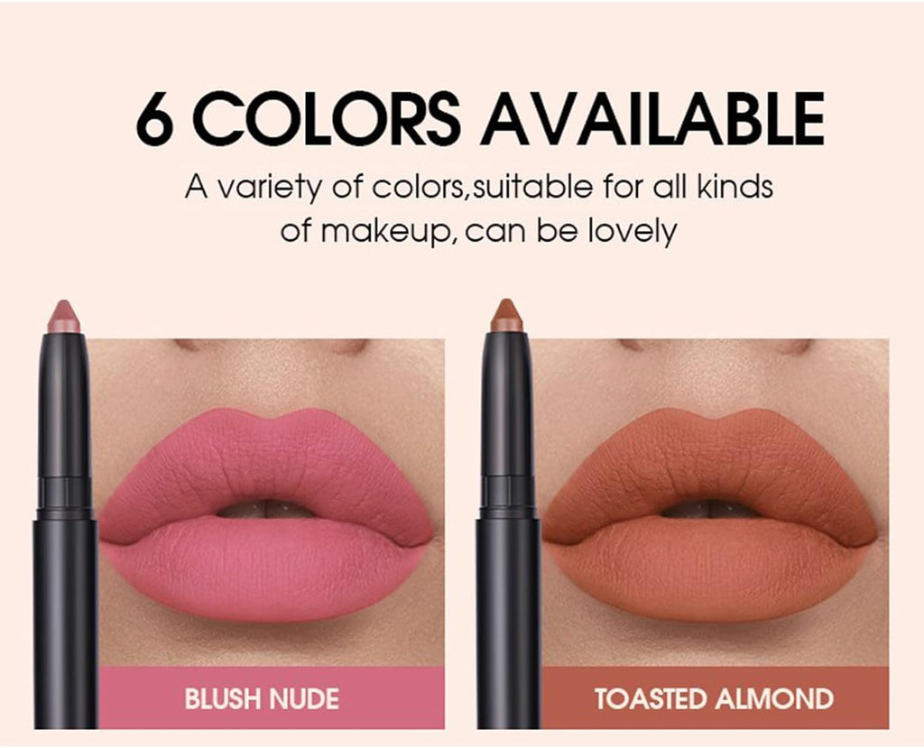 6 Pcs Matte Lipstick Set, Lip Liner Crayon Pencil, Nude Longwear Waterproof Long Lasting Soft Pen, Red Brown Lipstic Female Christmas Cosmetic Makeup Lip Gloss Kit for Women