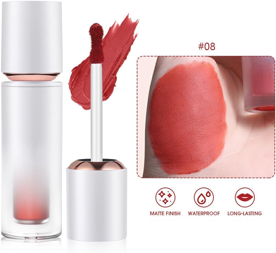 Matte Lip Gloss Long Lasting Waterproof Smudge-Proof Soft Lipstick Travel Lips Beauty Make up Removable for Girls Ladies, Type 8