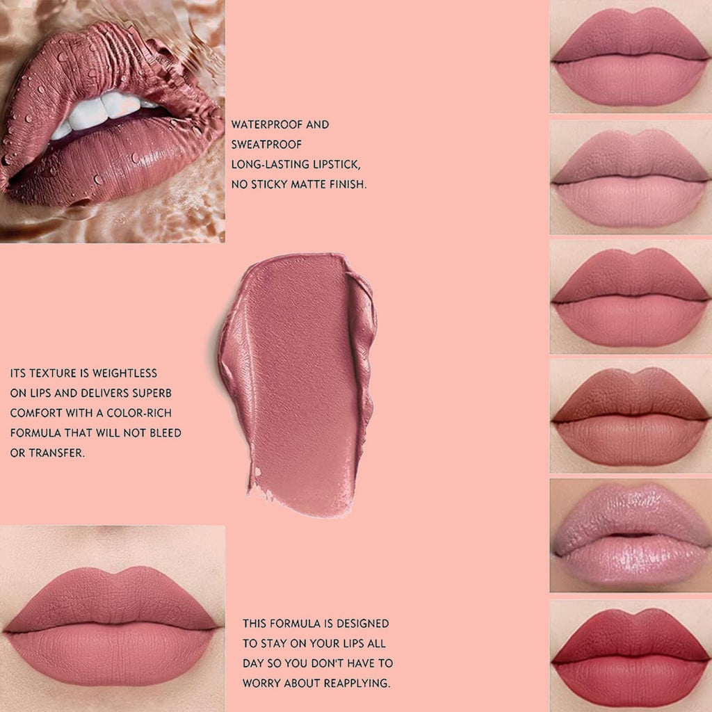 12 Colors Nude Liquid Lipstick Makeup Set Matte Velvet Non-Stick Cup Not Fade Long-Lasting Waterproof Pink Lip Gloss High Shine Lip Plumping Glass Finish Lipstick Set Gift Kit for Women